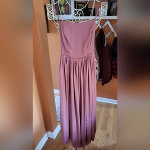 Pink long lace up back dress